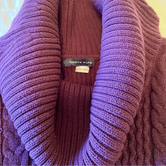 Tommy Hilfiger Purple Cowl Neck Cable Knit Sweater Dress size medium - Picture 3 of 6
